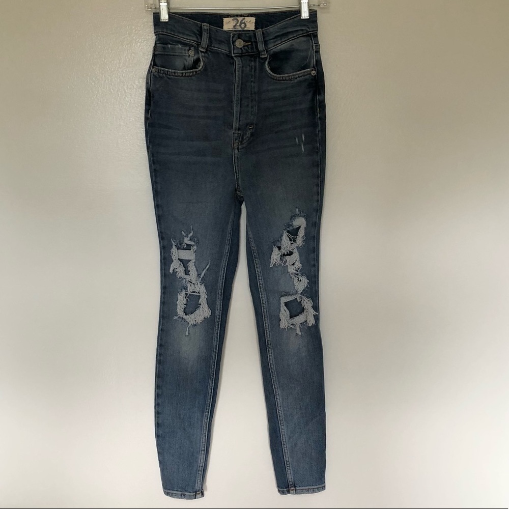 Free People Jeans High Rise Distressed Skinny Button Fly 26